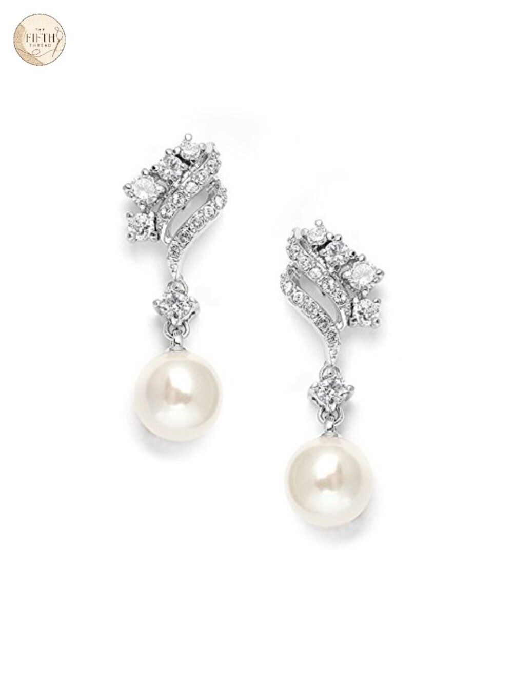 Pearl Drop Wedding Earrings Cubic Zirconia Rhodium Plated Bridal